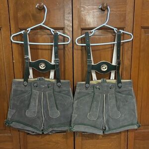 Traditional Kids German Lederhosen with Suspenders - Greenish Gray